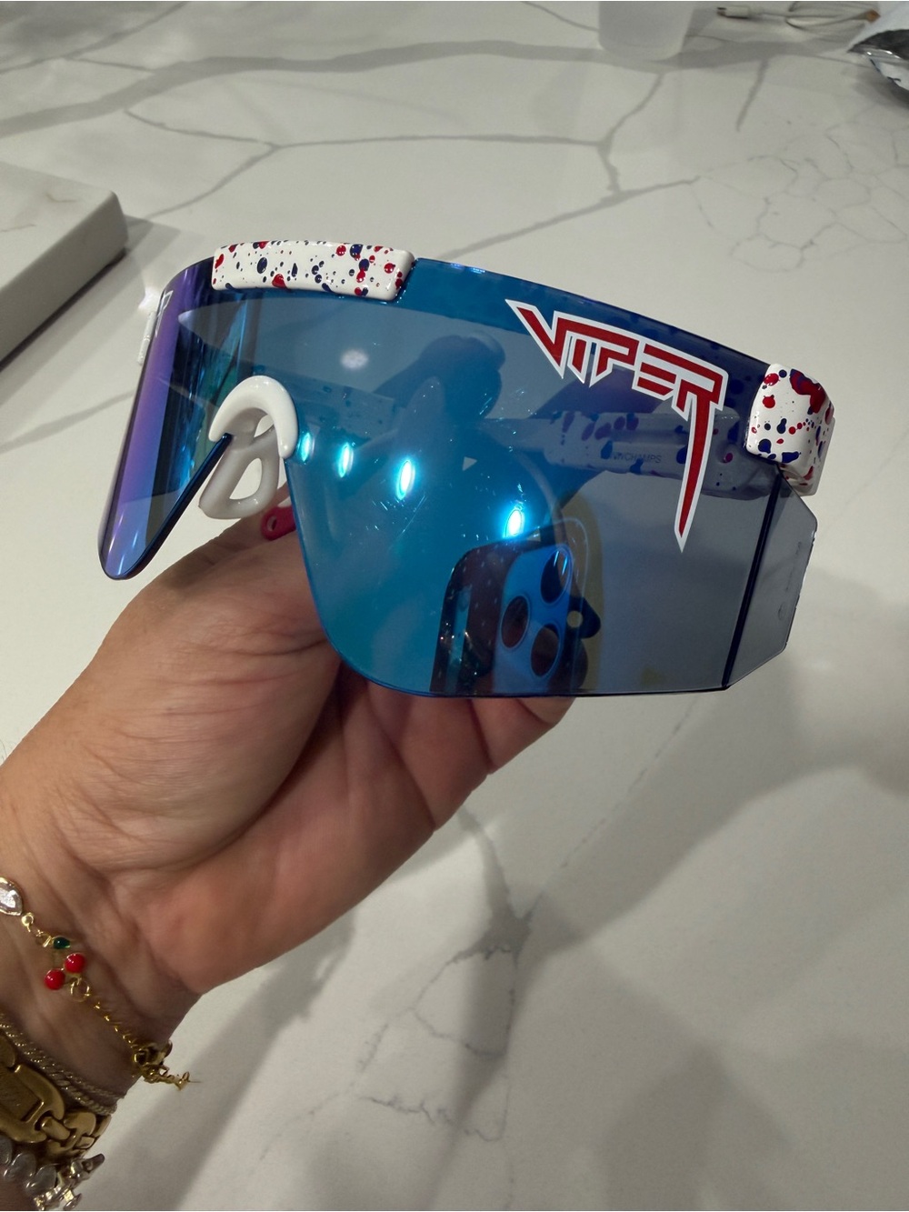 Blue Mirrored Shield Visor Sunglasses by